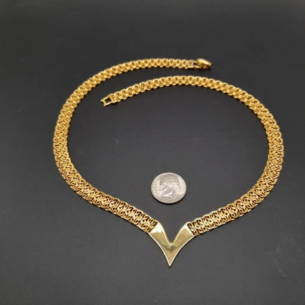 Vintage Napier Gold V Necklace 17 Inch Signed Statement